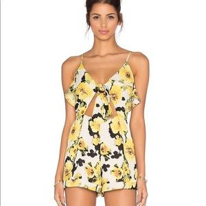 J.O.A. Yellow floral cut out romper Small